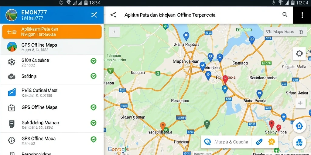 Tampilan antarmuka EMON777 dengan fungsi GPS Offline Maps yang informatif.