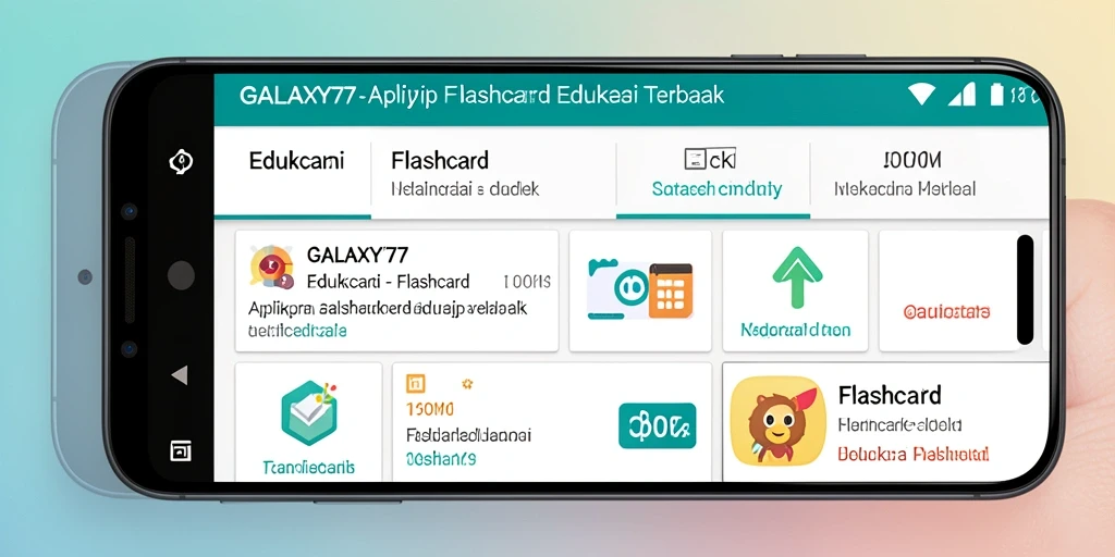 Antarmuka GALAXY77 dengan fitur flashcard interaktif.
