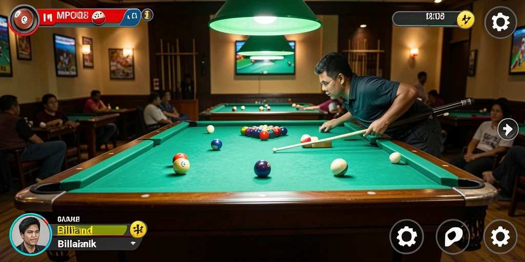 Tampilan antarmuka menarik dari game Billiard MPO08.