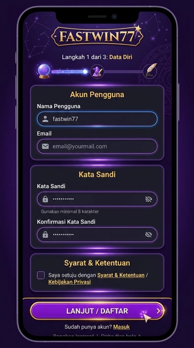 Tampilan halaman daftar fastwin77